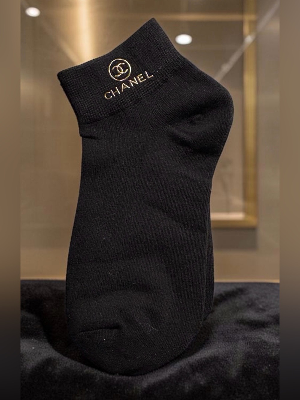 Black Ankle Socks with Gold Logo